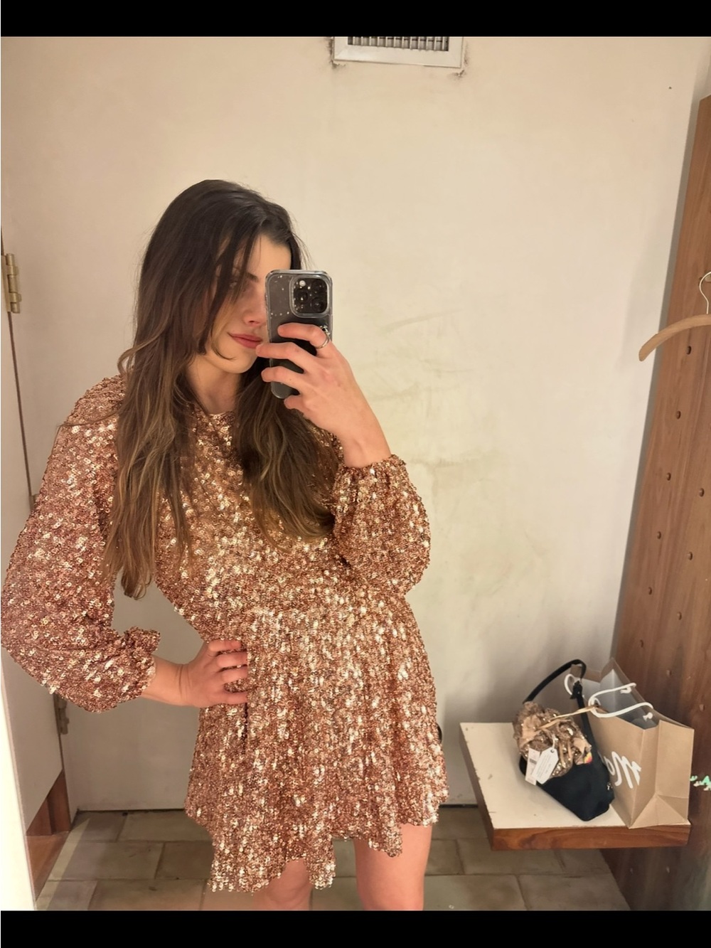 Anthropologie Gold Sequin Mini Dress